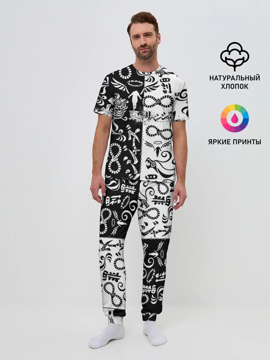 Мужская пижама с брюками / ТОКИЙСКИЕ МСТИТЕЛИ ЛОГОБОМБИНГ ЧБ