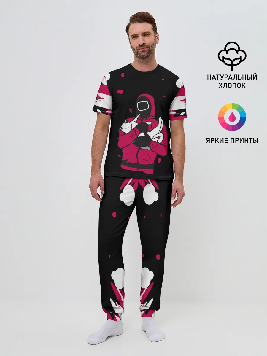 Мужская пижама с брюками / Игра в кальмара x Кот,