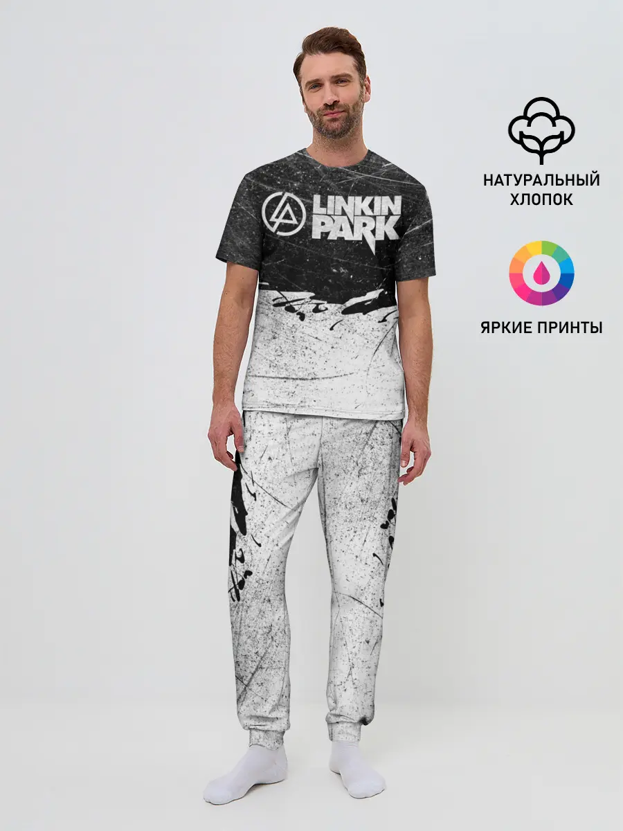 Мужская пижама с брюками / Линкин Парк Лого Рок ЧБ | Linkin Park Rock