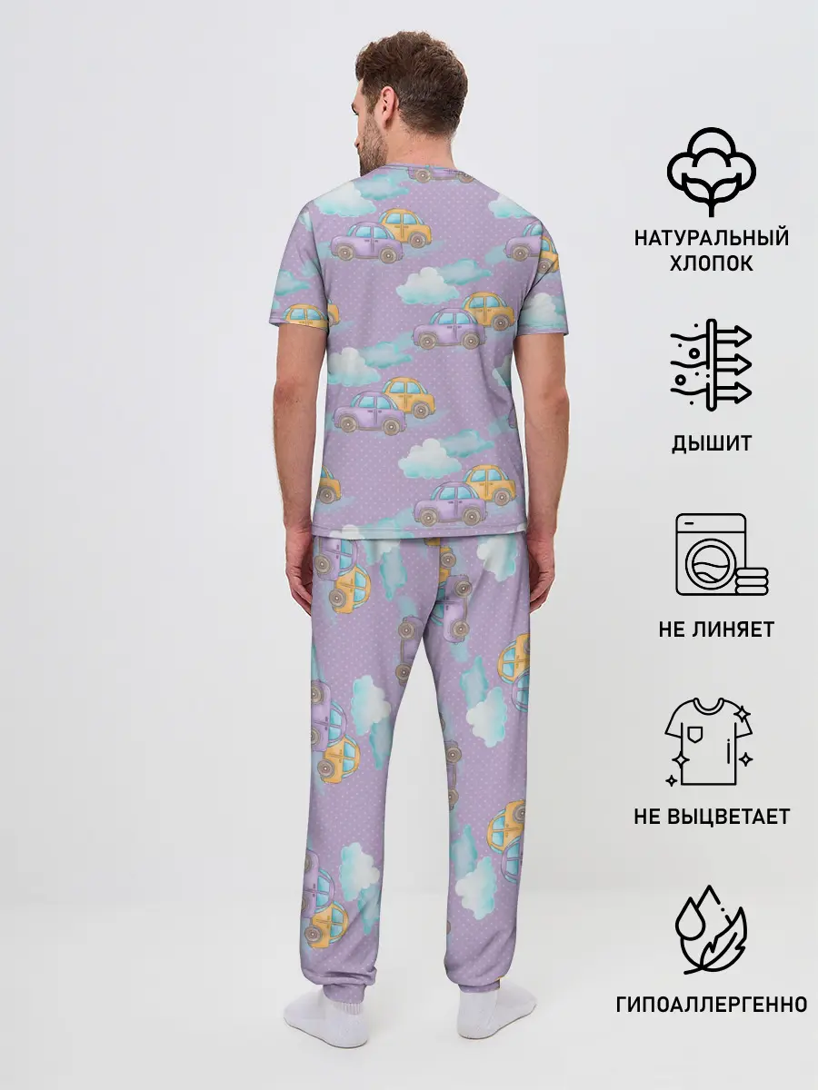 Мужская пижама с брюками / детские машинки