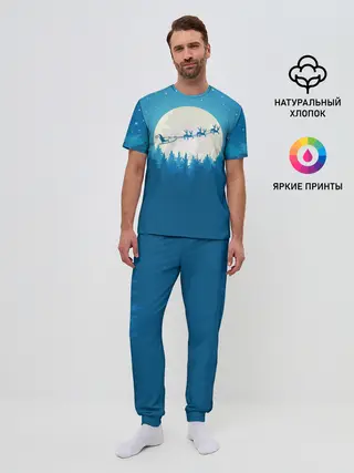 Мужская пижама с брюками / Санта с Оленями