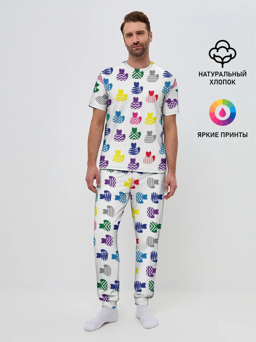 Мужская пижама с брюками / Узор из котов