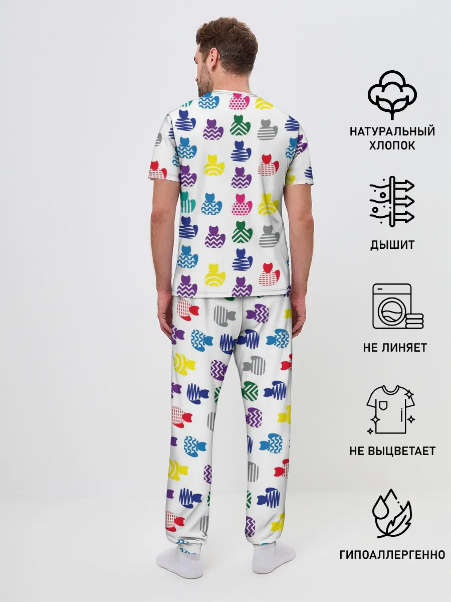 Мужская пижама с брюками / Узор из котов