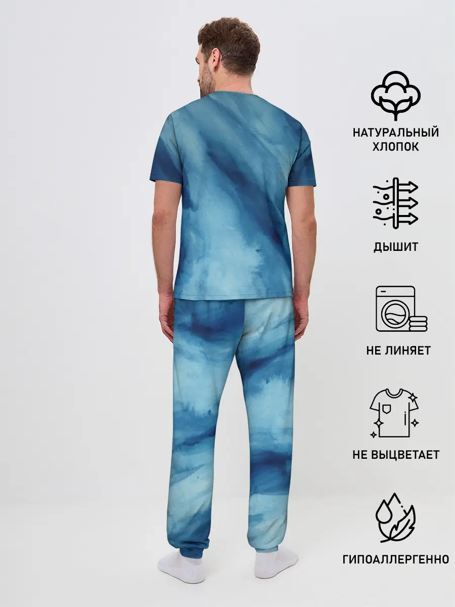Мужская пижама с брюками / Голубой мрамор
