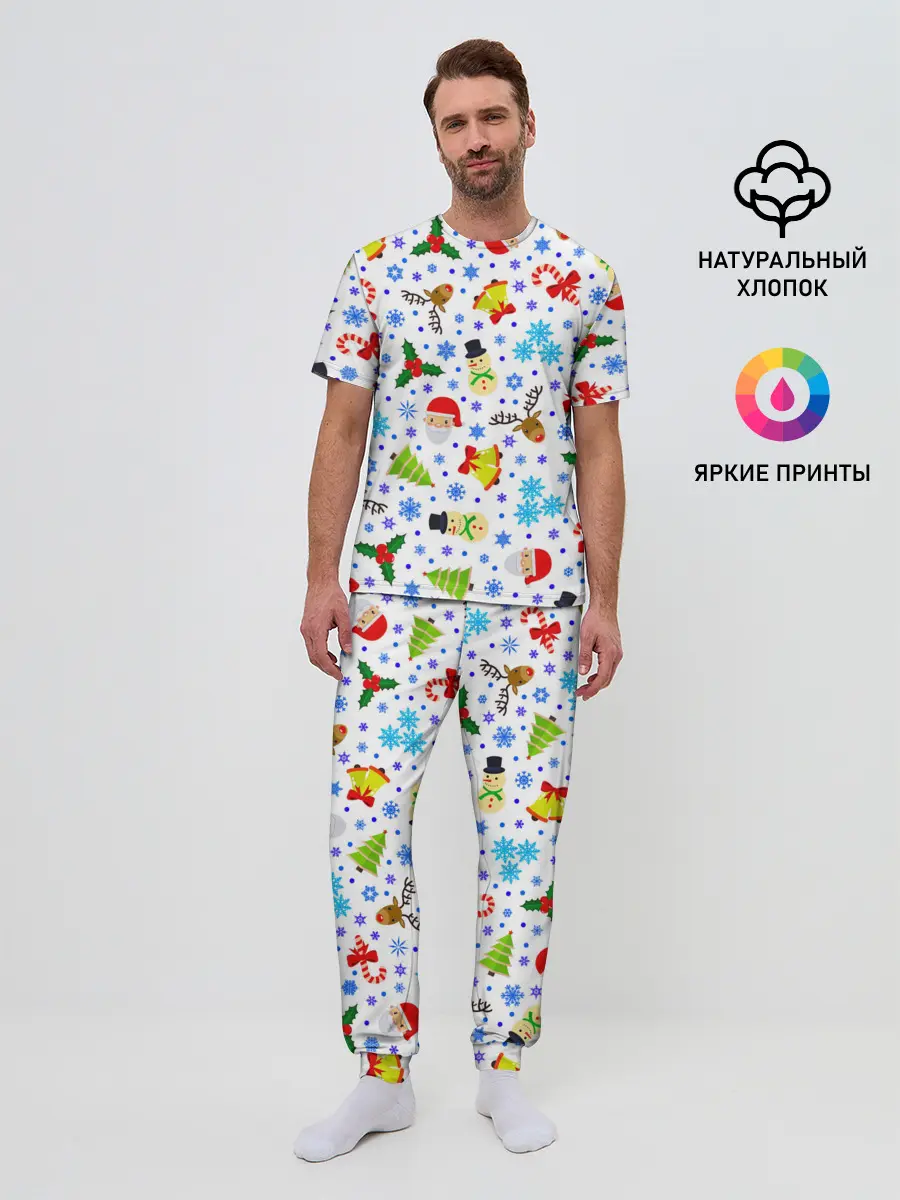 Мужская пижама с брюками / Новогодний - Рождественский узор