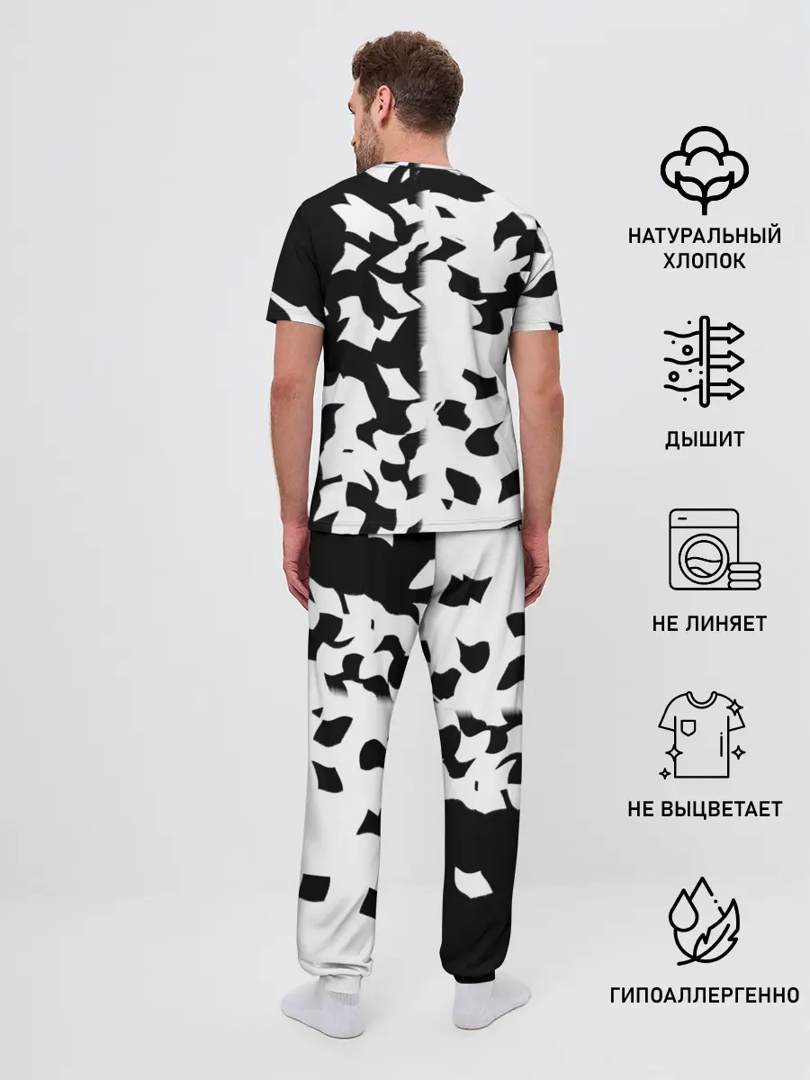 Мужская пижама с брюками / черно-белый камуфляж