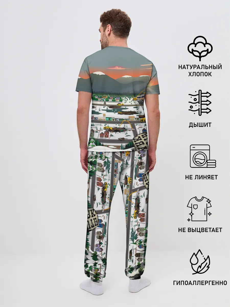 Мужская пижама с брюками / Южный Парк разрушенный город