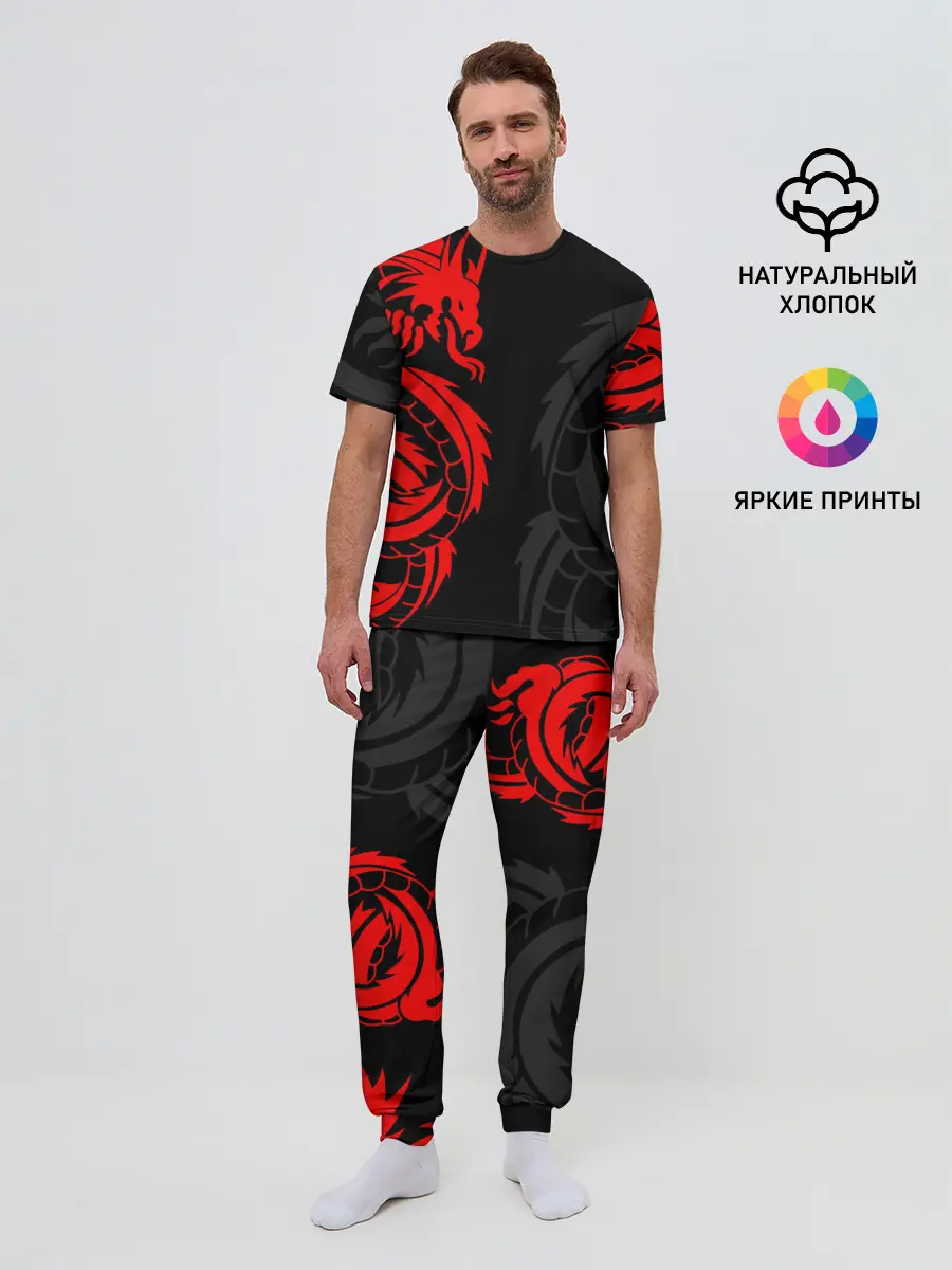 Мужская пижама с брюками / КРАСНЫЙ ДРАКОН ТАТУ / RED DRAGON TATTOO