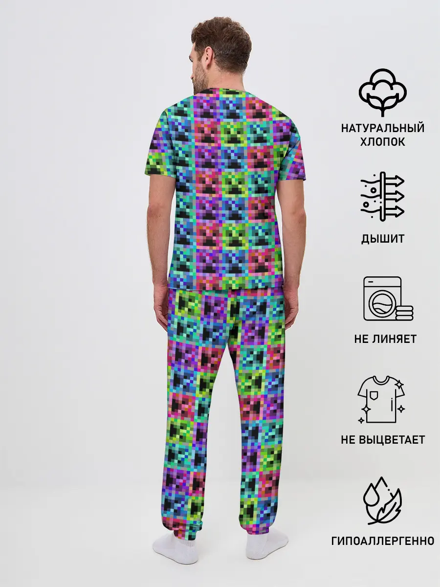Мужская пижама с брюками / МАЙНКРАФТ / MINECRAFT ЦВЕТНЫЕ КРИПЕРЫ