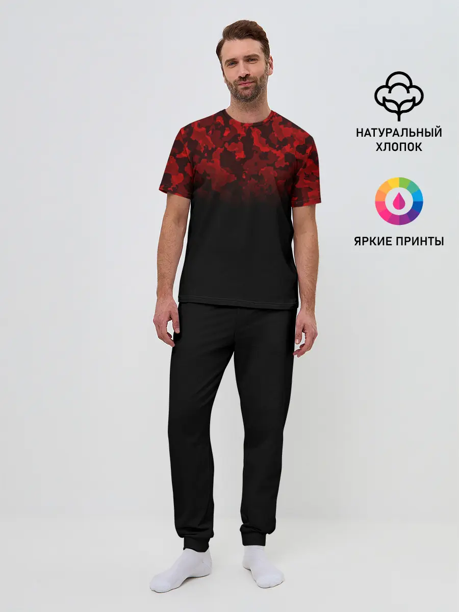 Мужская пижама с брюками / BLACK RED CAMO | RED MILLITARY
