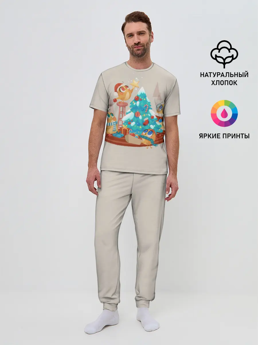 Мужская пижама с брюками / Зверята празднуют новый год