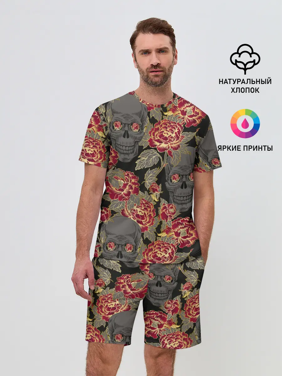 Мужской костюм с шортами / Черепа и розы