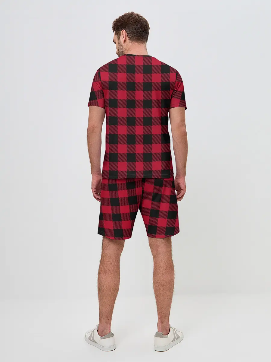 Мужской костюм с шортами / Красный паттерн крупная клетка