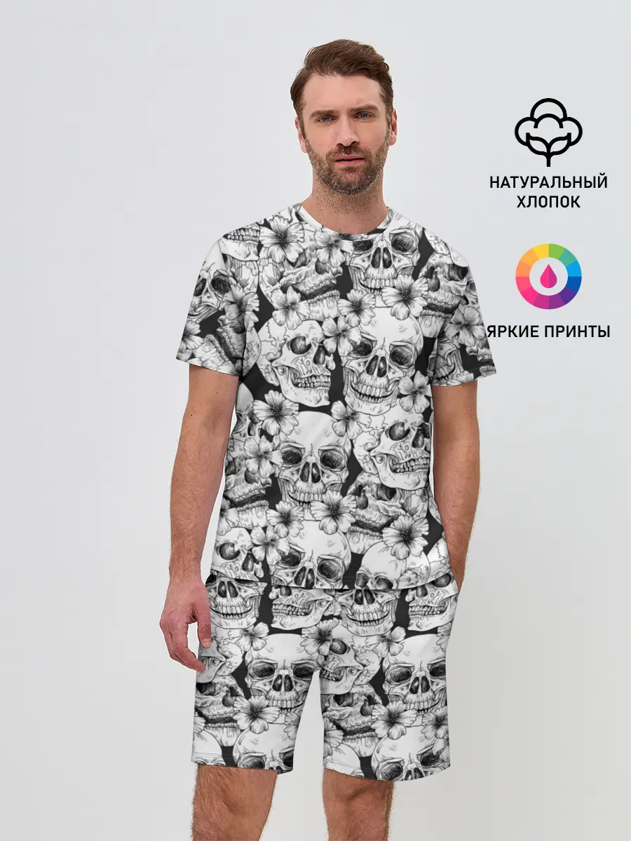 Мужской костюм с шортами / Черепа в цветах