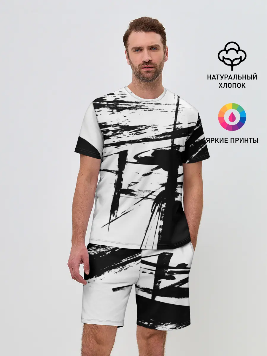 Мужской костюм с шортами / Черно-белая футболка