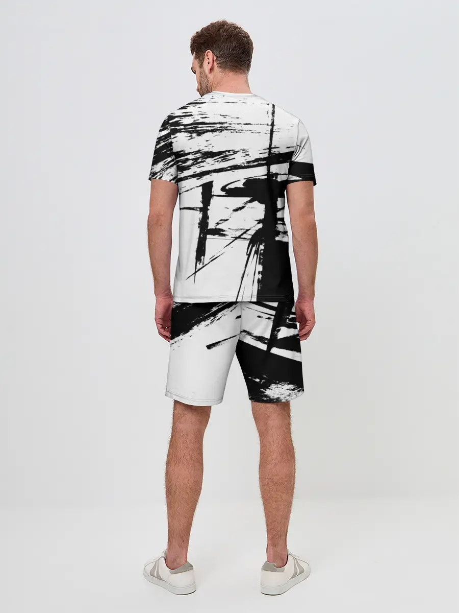 Мужской костюм с шортами / Черно-белая футболка