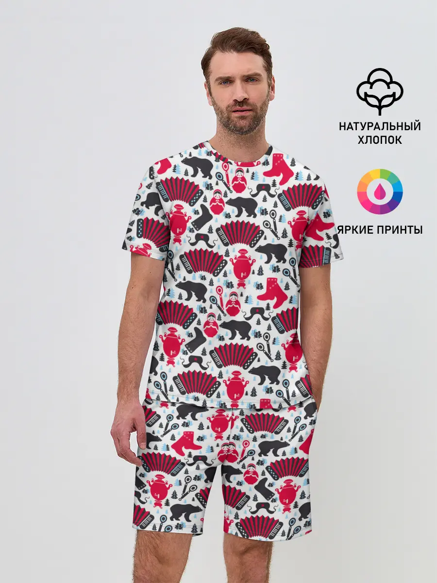 Мужской костюм с шортами / Русский орнамент