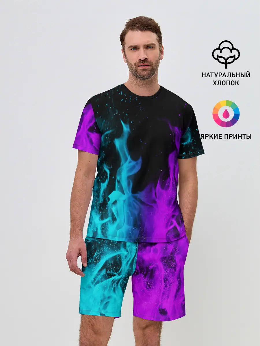 Мужской костюм с шортами / ПЛАМЯ | НЕОНОВЫЙ ОГОНЬ