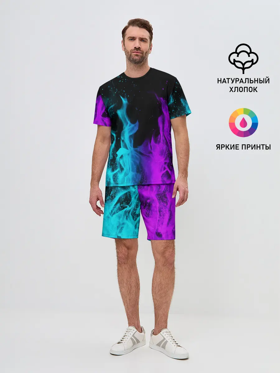 Мужской костюм с шортами / ПЛАМЯ | НЕОНОВЫЙ ОГОНЬ