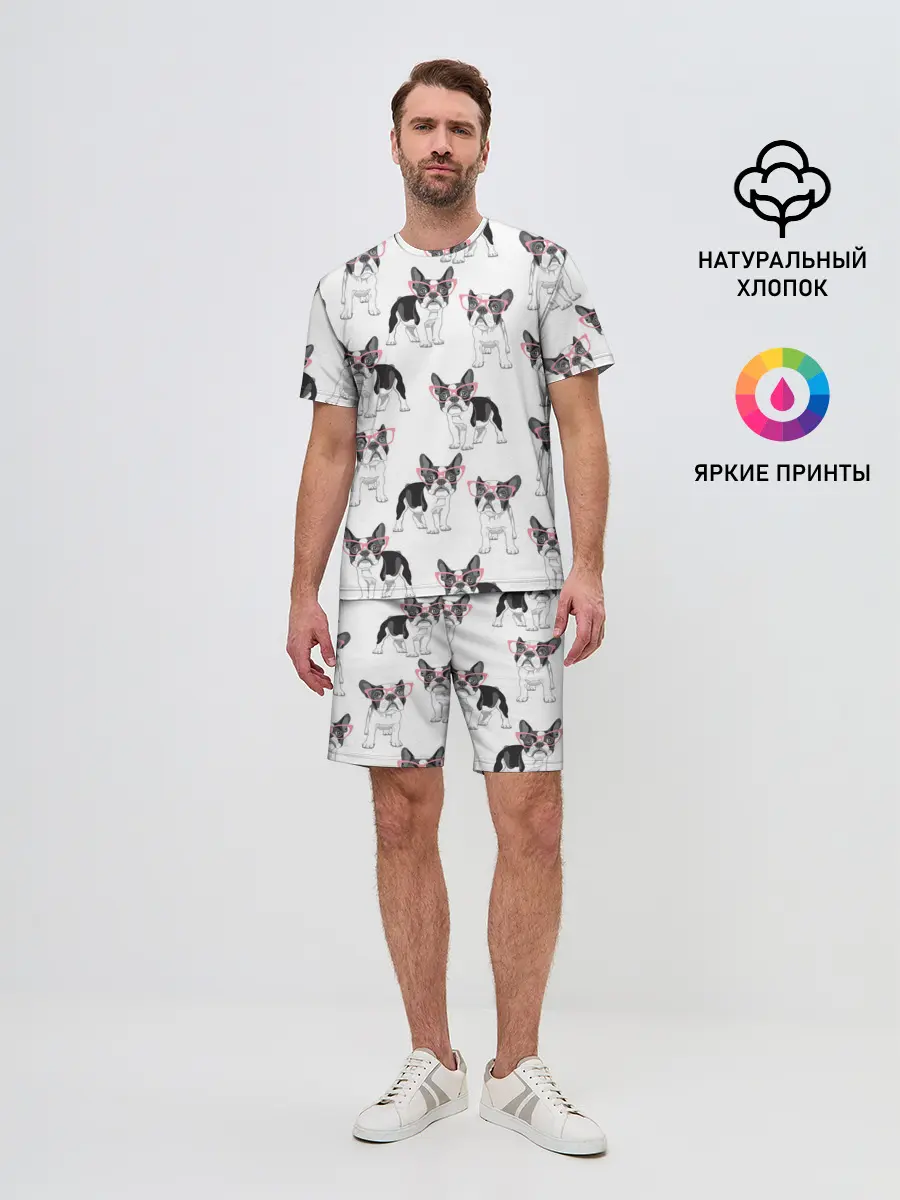 Мужской костюм с шортами / Французские бульдоги в очках