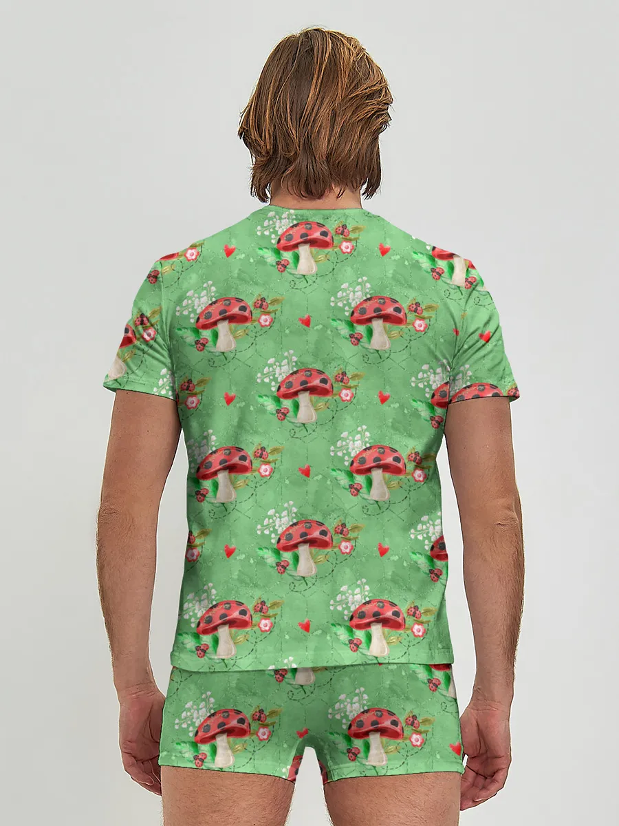 Мужские трусы с футболкой / Грибы Мухоморы паттерн