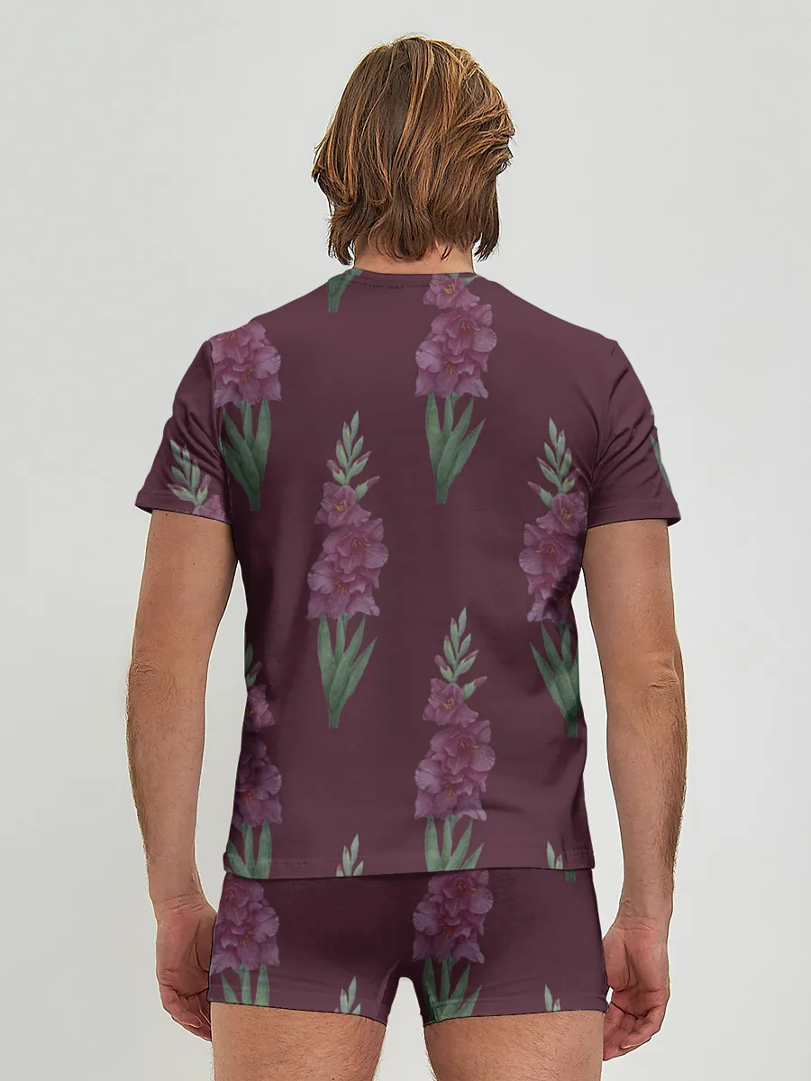 Мужские трусы с футболкой / Бардовые гладиолусы