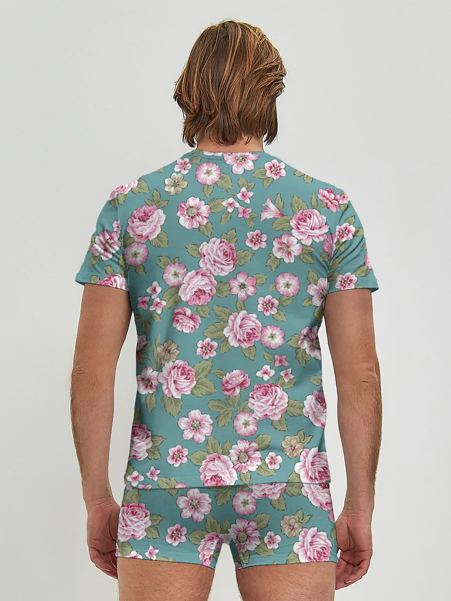 Мужские трусы с футболкой / Поле розовых цветов