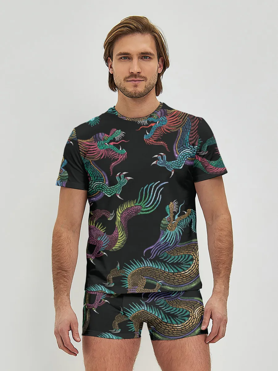 Мужские трусы с футболкой / Цветные драконы