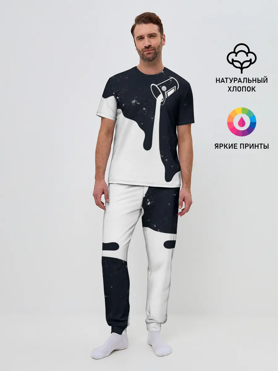 Мужская пижама с брюками / Черно-белый