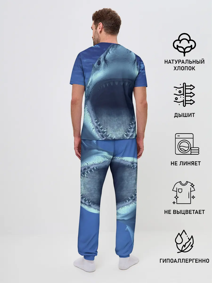 Мужская пижама с брюками / Белая акула