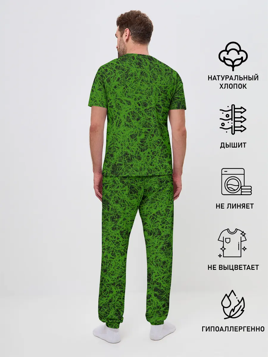 Мужская пижама с брюками / зелёный паттерн