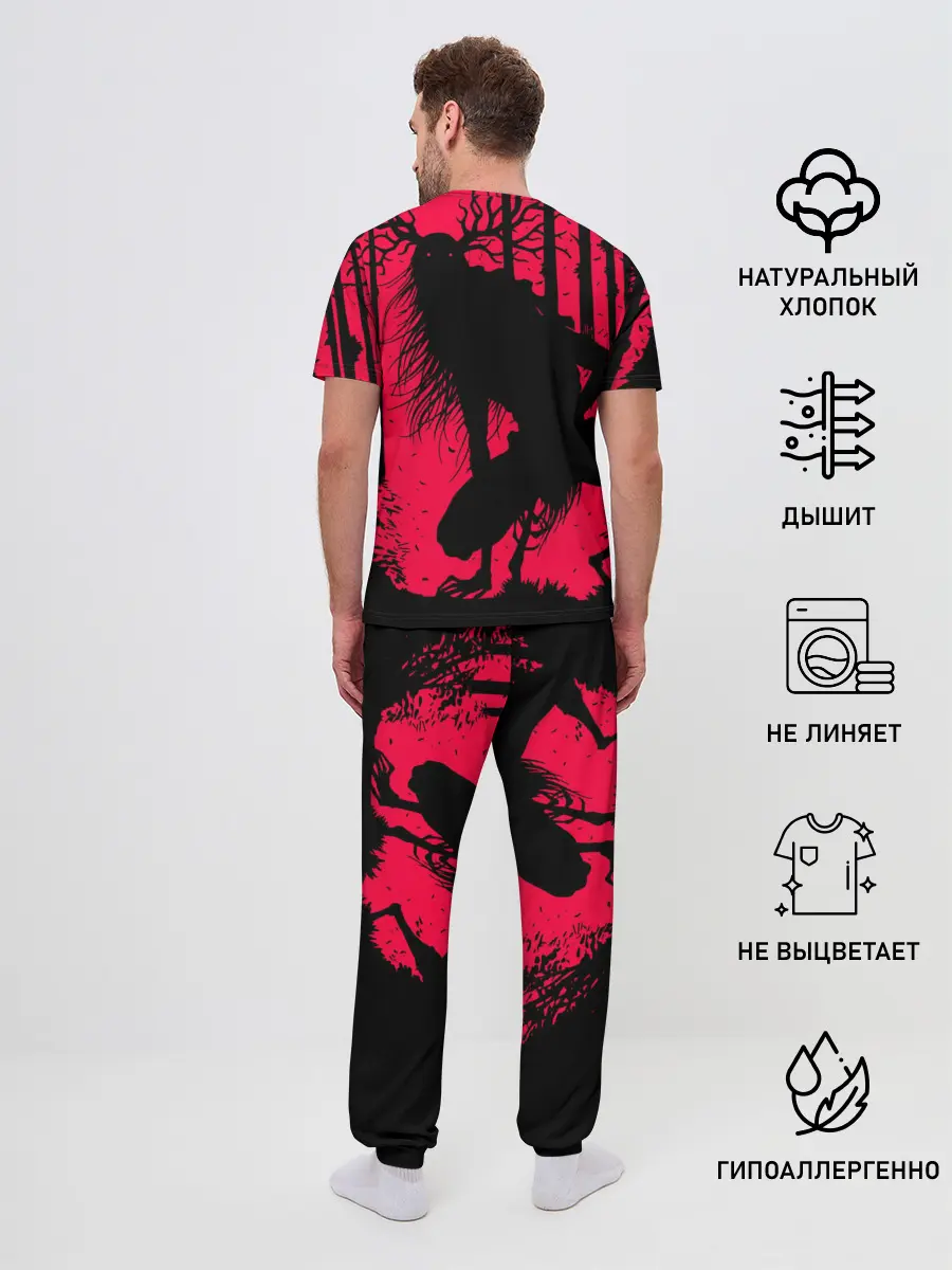 Мужская пижама с брюками / Красный скелет в диком лесу