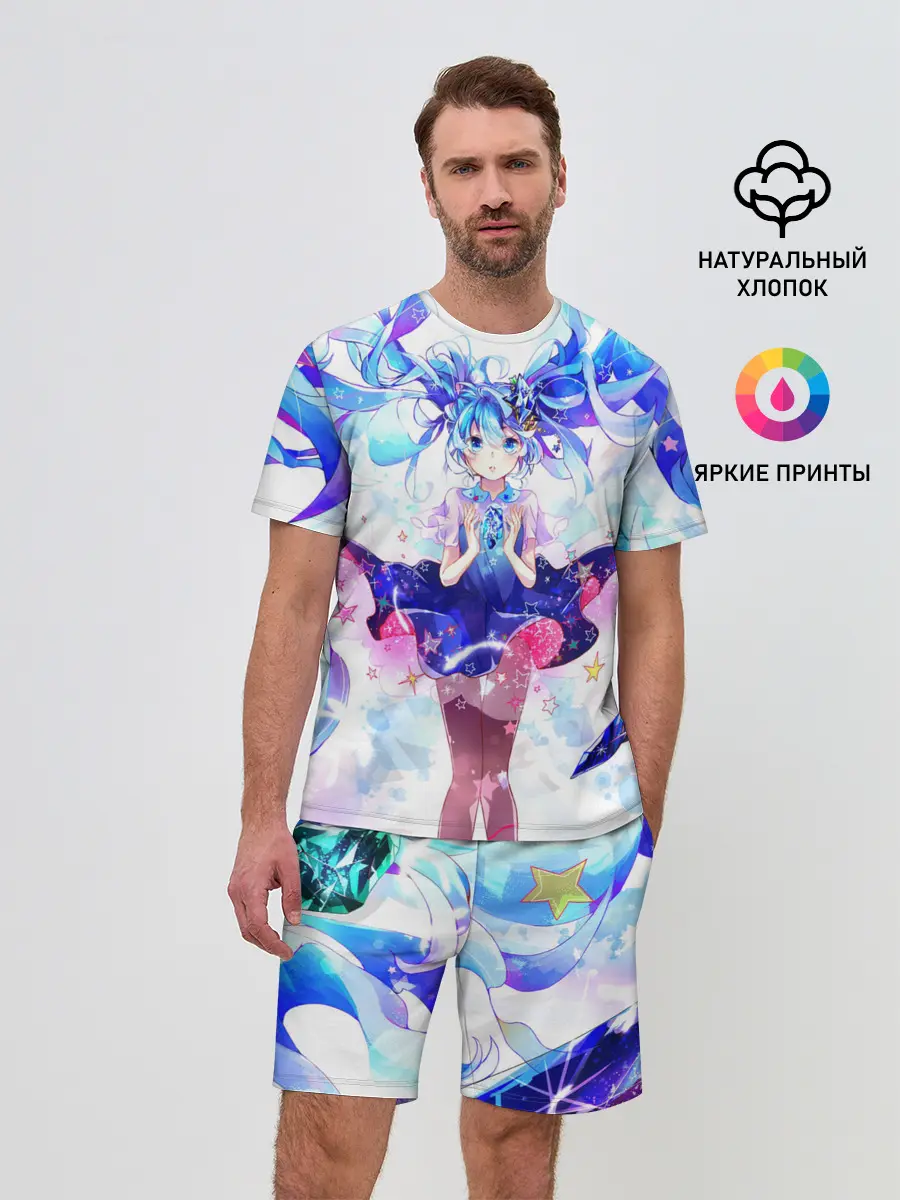 Мужской костюм с шортами / Хацуне Мику на красочном фоне