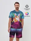 Мужской костюм с шортами / Кот с радугой и пиццей