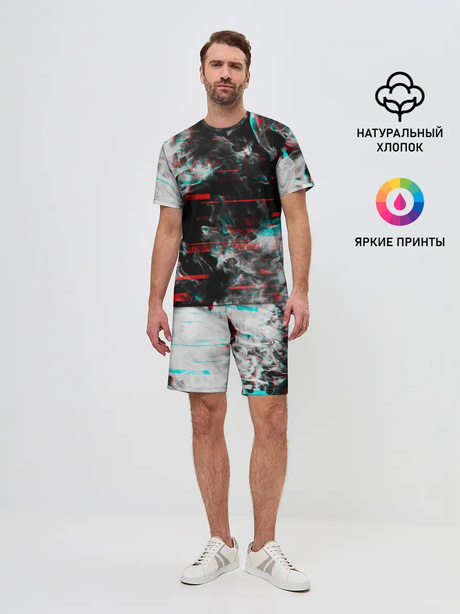 Мужской костюм с шортами / White flame glitch