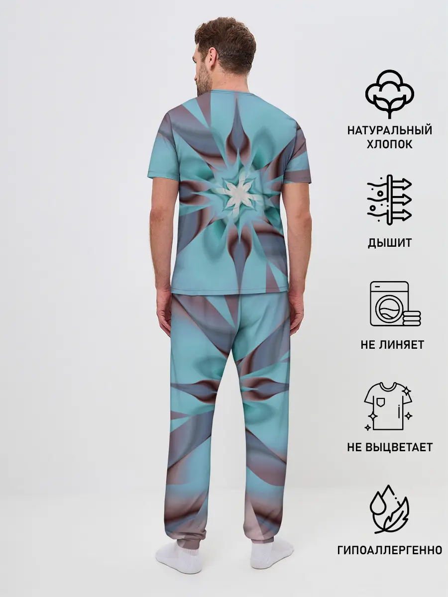 Мужская пижама с брюками / Абстрактный цветок. Голубой.