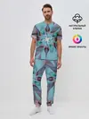 Мужская пижама с брюками / Абстрактный цветок. Голубой.