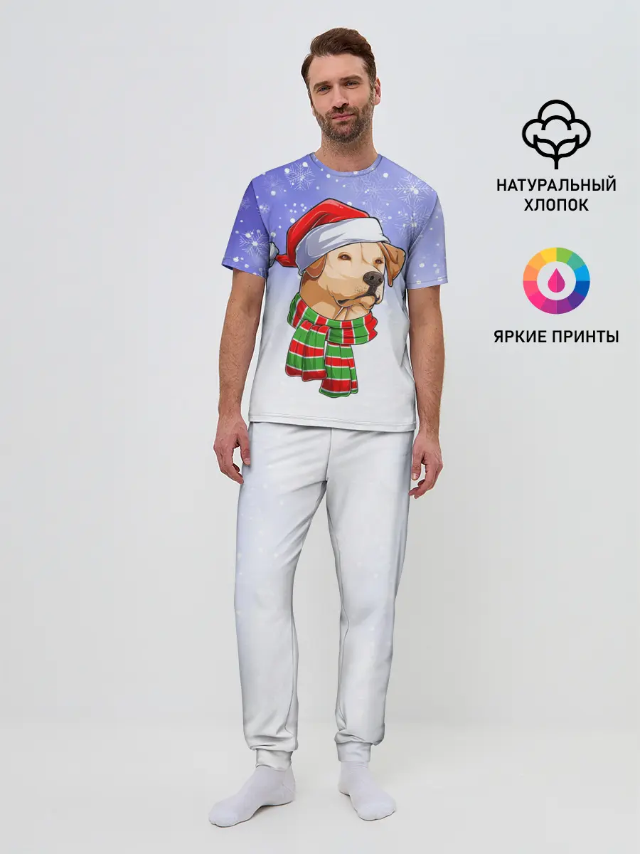 Мужская пижама с брюками / Новогодний Лабрадор / New Years Labrador