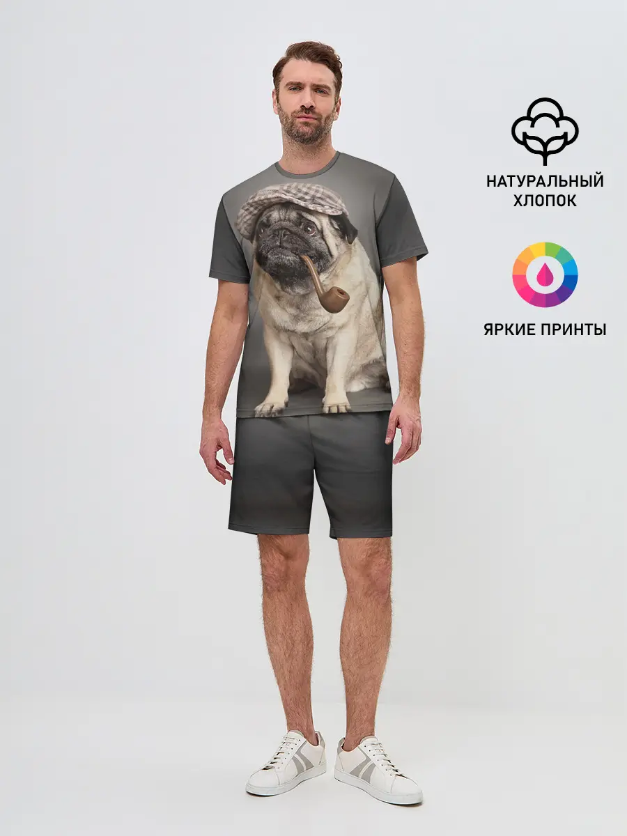 Мужской костюм с шортами / Мопс в кепке