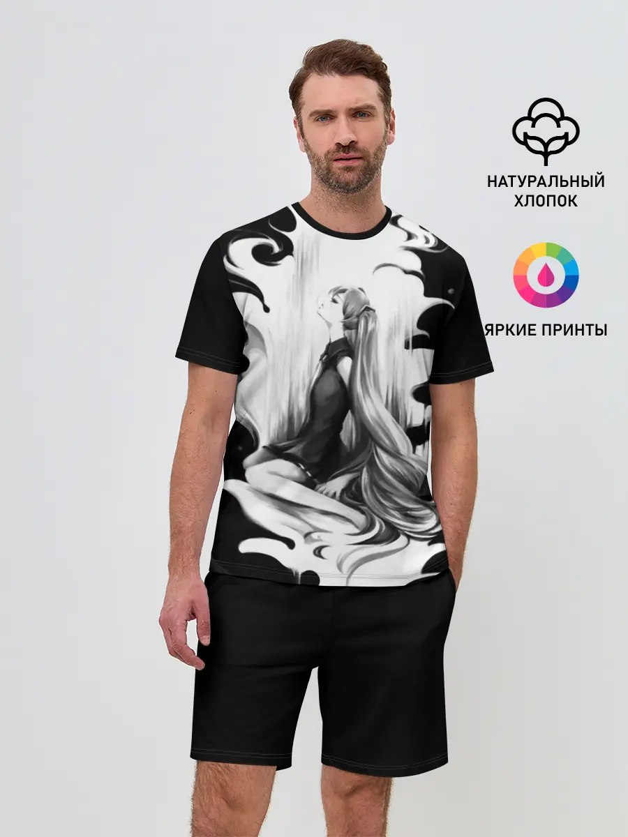 Мужской костюм с шортами / Черно-белая Мику Хацунэ