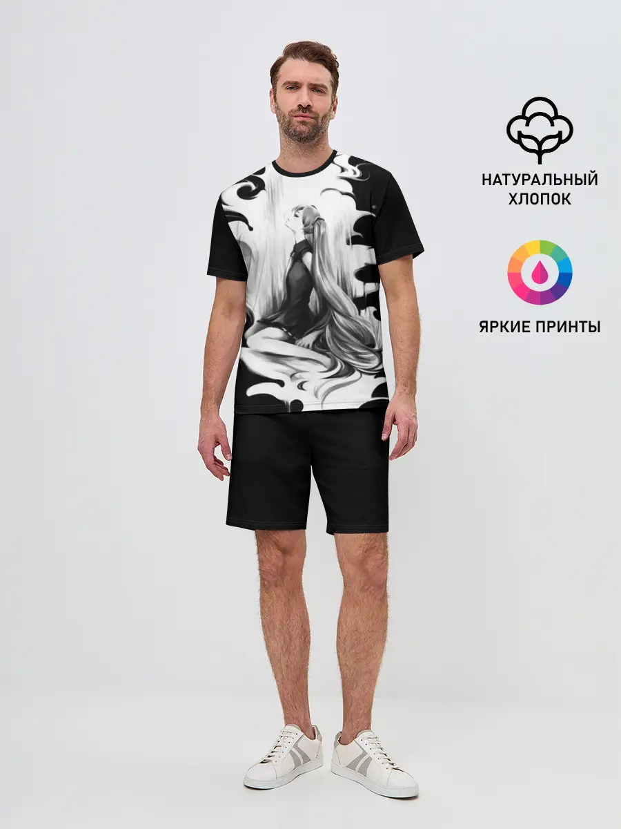 Мужской костюм с шортами / Черно-белая Мику Хацунэ