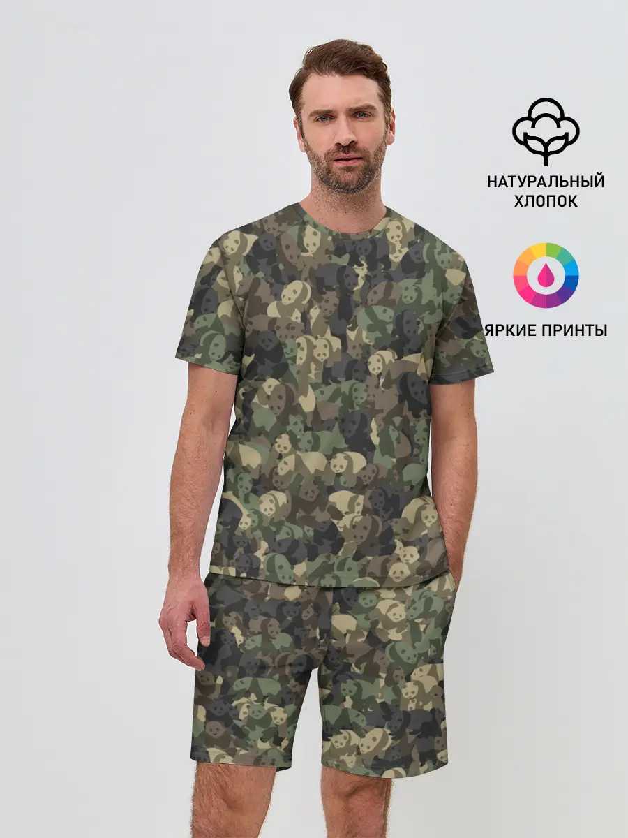 Мужской костюм с шортами / Камуфляж с пандами