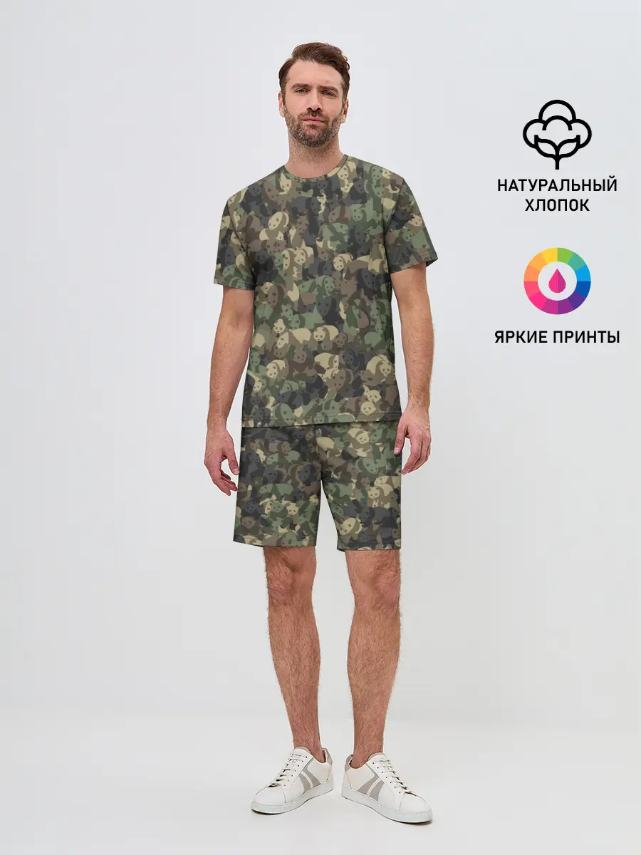 Мужской костюм с шортами / Камуфляж с пандами