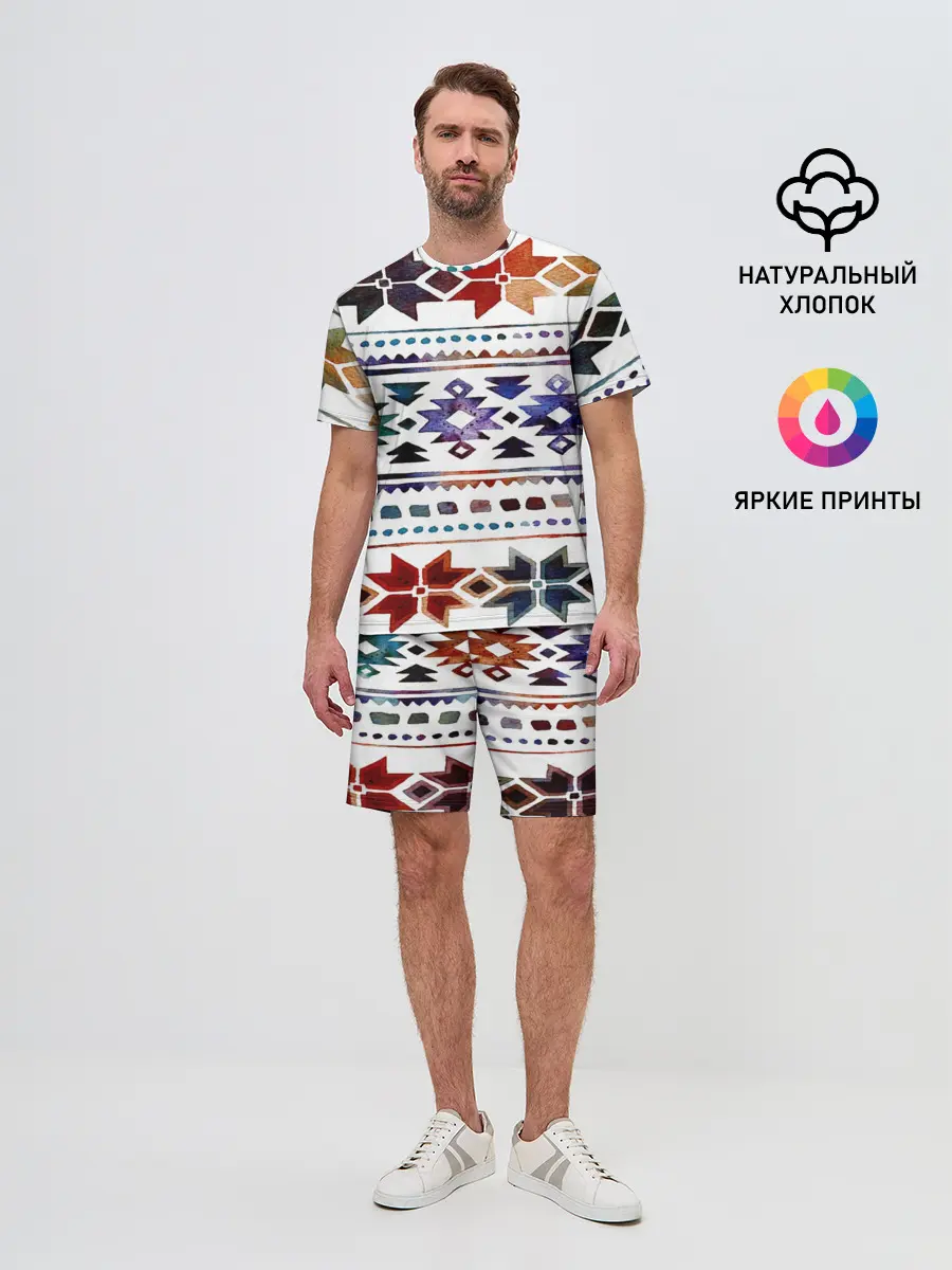 Мужской костюм с шортами / Снежинки акварель