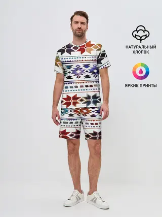 Мужской костюм с шортами / Снежинки акварель