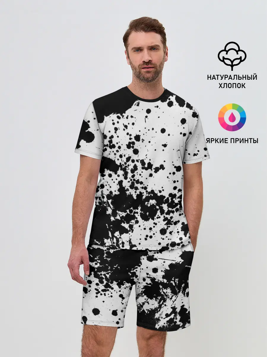 Мужской костюм с шортами / Черно-белые капли