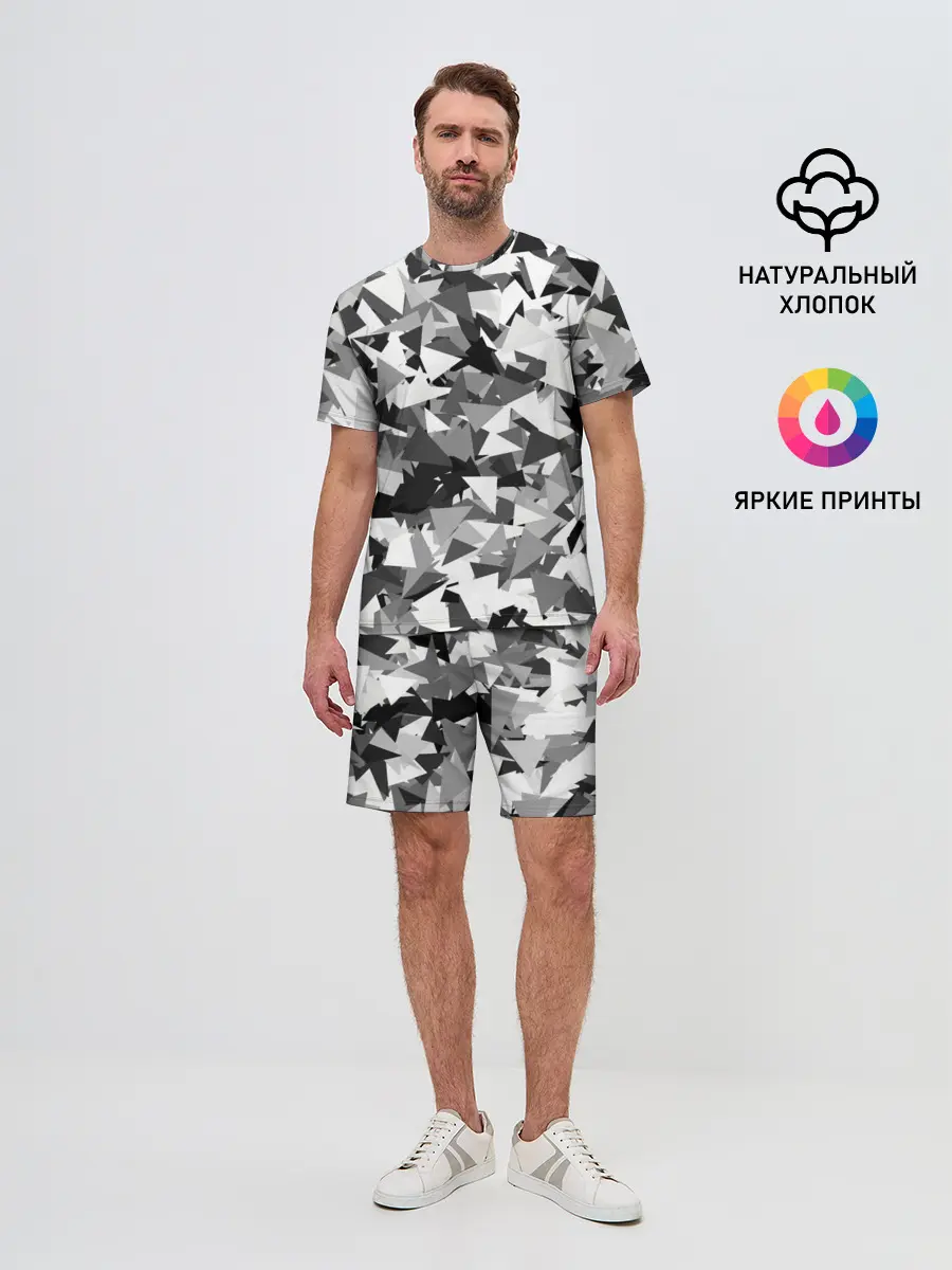 Мужской костюм с шортами / Городской серый камуфляж