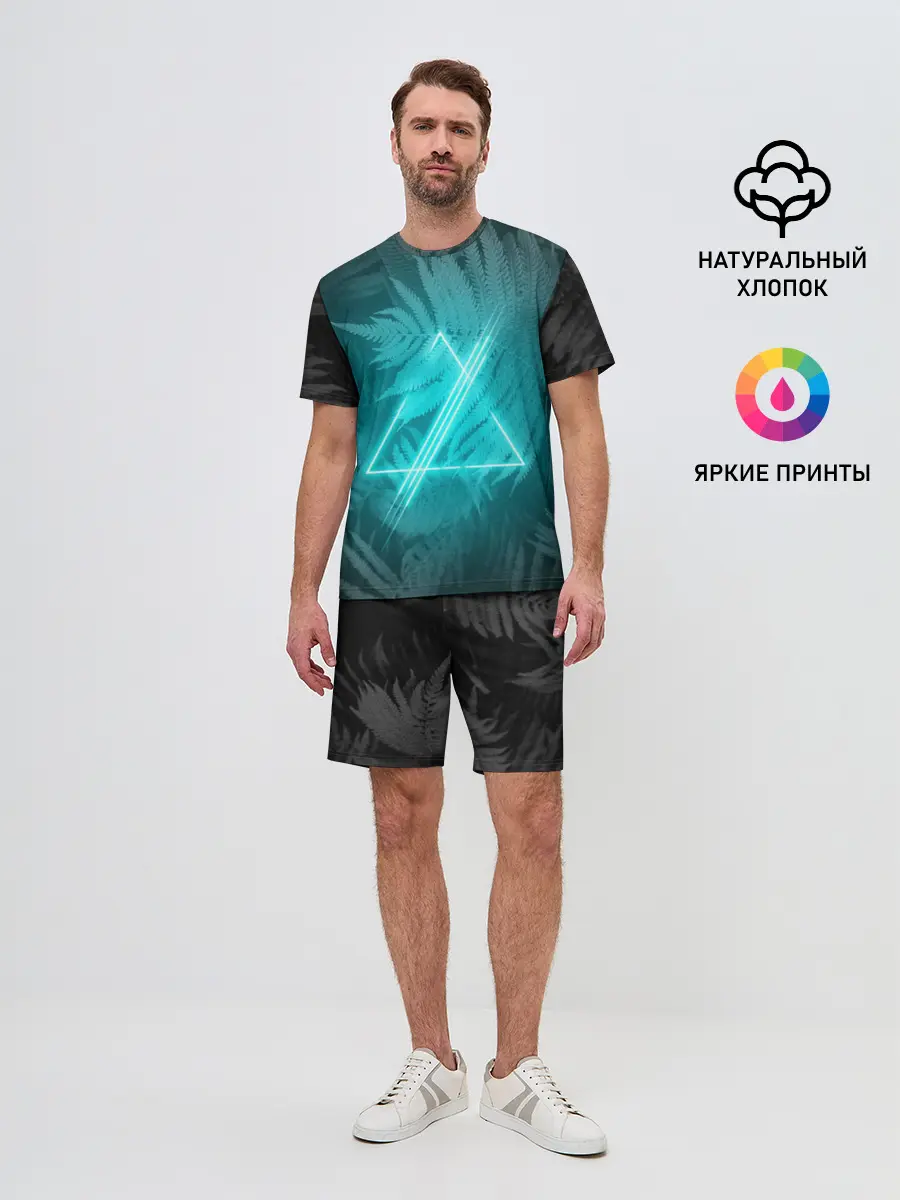 Мужской костюм с шортами / Neon light blue