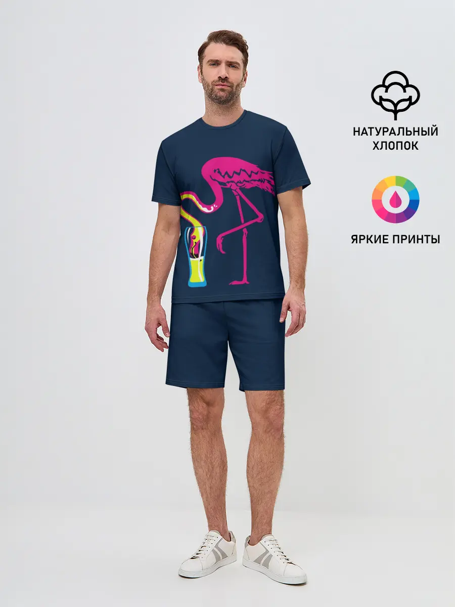 Мужской костюм с шортами / Кислотный фламинго