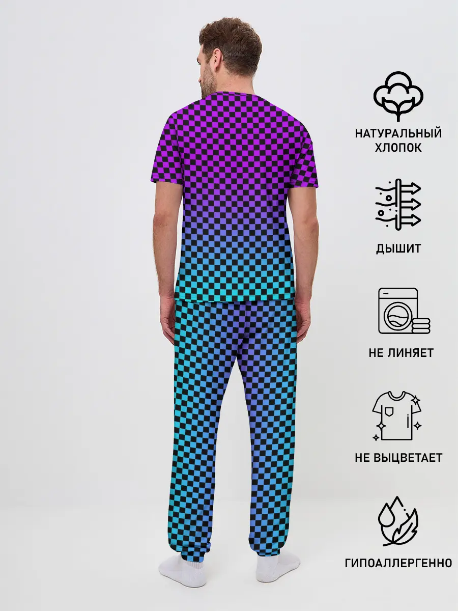 Мужская пижама с брюками / НЕОНОВАЯ ШАХМАТКА